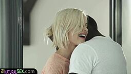 Small tits European beauty enjoys reverse cowgirl and doggy style