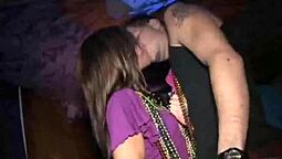 Brunette coed gives a sloppy fuck in the woods