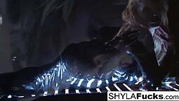 Big tits blonde Shyla Stylez indulges in a smoking fetish