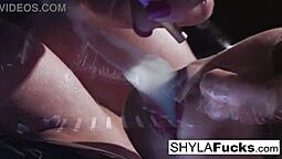 Big tits blonde Shyla Stylez indulges in a smoking fetish