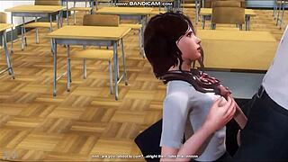 brunette teacher sneaks a suck in empty classroom