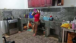 perverted neighbor teases with her huge curvy ass while old man watches her shake it homemade