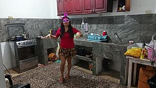 perverted neighbor teases with her huge curvy ass while old man watches her shake it homemade