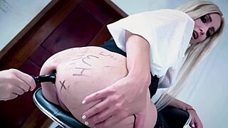 Two anal sluts fist gaping asses with huge toys on one chair