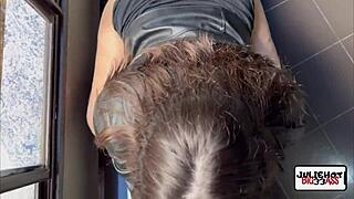 Wife Fucked Hard Swallows Cum Deepthroat Coughing Stockings On