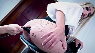 Two anal sluts fist gaping asses with huge toys on one chair