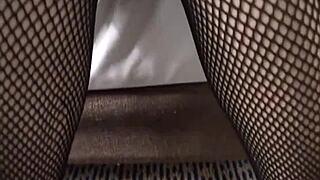 petite asian teen 😍 in lingerie panties strokes dildo over stockings to hardcore solo orgasm