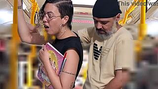 Slutty Student Flashes Pussy on Crowded Bus Before Cumshot Blast