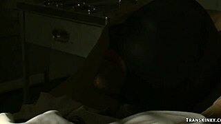 shemale scientist in bondage straps on to anal fuck bound crossdressing dude hardcore