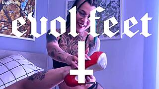 her soft feet tease and tickle in pantyhose before the barefoot worship session heats up