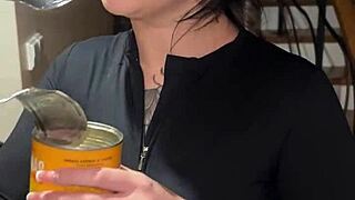 cute roommate gags deep on big cock dose then swallows it all