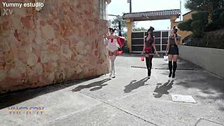 Mina K, Maily Presly, and Camila Smith Take Triple Anal Pounding at Halloween Bash