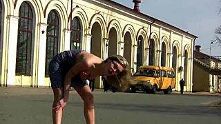 Blonde Brunette Teens Flash Shaved Pussies in City Center Before Wild Outdoor Fucks
