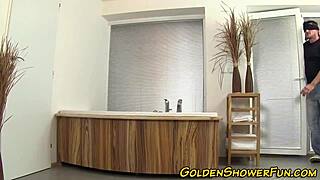 i'm obsessed with this cum faced skank's golden shower after her hardcore handjob in stockings