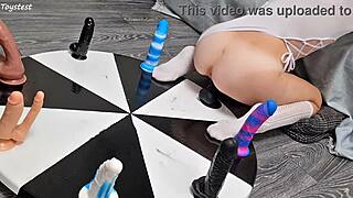 Petite stepsister spins wheel of dildos to claim her massive rough orgasm prize