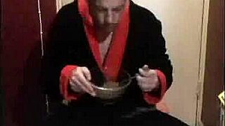 bisexual dude munches coco pops breakfast soaked in his own piss and cum