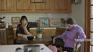 Slutty teens Jessica Ryan and Angelina Red moan ignored by family during fucking