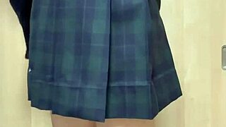 Japanese schoolgirl wears semen urine soaked swimsuit with shiny anal plug inserted