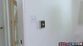 tiny blonde teen drops to knees for eager cock sucking