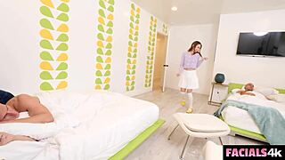 Two monster cocks blasting nicole's pretty face with thick cum frosting