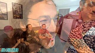 brazilian milf's ass double penetrated by friends doggystyle