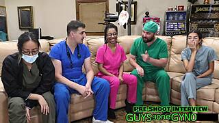 male nurse sneaks in on break yanks cock masturbates on exam table backstage