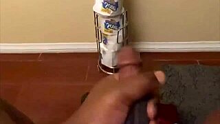 i stroke my huge black monster cock til thick pre cum drips