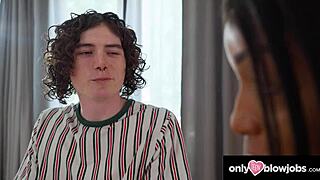 cute brunette babe handles huge cock with titty fuck and sloppy blowjob in pov closeup