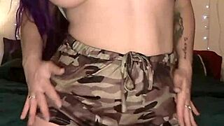 Big ass milf twerks hard in camo then masturbates wildly