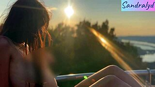 check out this pretty hungarian brunette with small natural tits playing nipples outdoors in public paradise 😍🔥