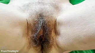 Damn, he films my hairy pussy then fingers it hard and deep!