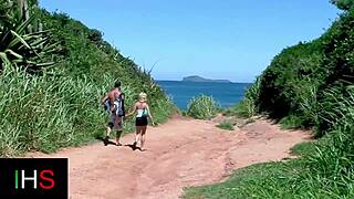 Blonde Bombshell Double Penetrated Doggystyle Seaside Cumshot