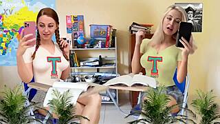 Teacher Everlain Teases Student Torcelini with Juicy Pussy in Nylons