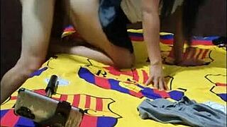 Sexy mother in law rides homemade like a nympho moaning for wet genitals