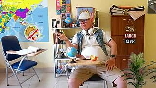 Teacher Everlain Teases Student Torcelini with Juicy Pussy in Nylons