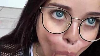 A cute blue-eyed brunette deepthroats wellington prado's monster cock sloppily