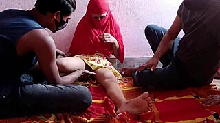 innocent bride shares dirty wedding talk while bent over for double monster cock pounding with hubby