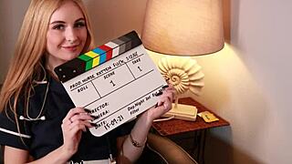 blue-eyed british nurse blonde teases patient with deepthroat and cumshot in hospital