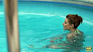 Daddy4K dad fingers and fucks young teen by pool, cums in her mouth