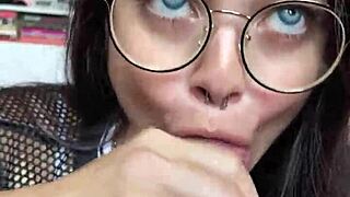 A cute blue-eyed brunette deepthroats wellington prado's monster cock sloppily