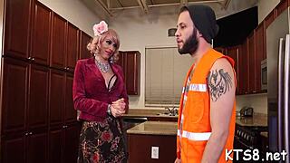 😈 shemale rides big cock cowgirl anal style!