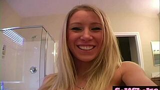 Watch allie suck her huge blonde tits nipples closeup in shower?