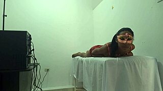 Beautiful Brunette Masseuse Moans Flashing Tits and Ass in Office!