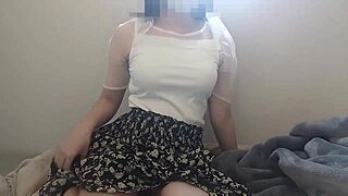 Horny Japanese cutie blankets solo masturbation after coming home, curvy ass shakes