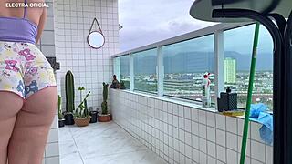 voyeur watching latina neighbor clean in tiny shorts 😍🔥