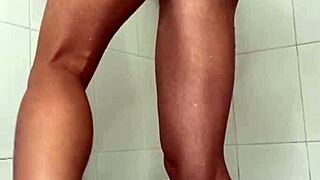 horny petite blonde babe masturbates shower dildo squirting to crazy orgasm moaning loud!!