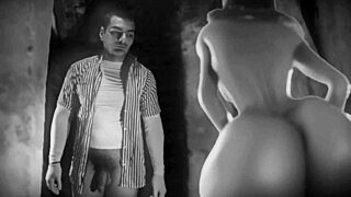 Sexy caballero strokes to latex-gloved doll's striptease