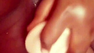 Ebony babe rips clothes for solo dildo pussy masturbation till dripping orgasm