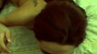 Lingerie slut drops low to slurp and suck throbbing cock eagerly