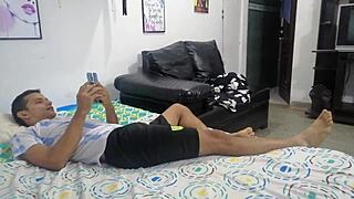 hey babe my stepmom stops cleaning to ride my big cock with her huge tits bouncing cowgirl creampie closeup